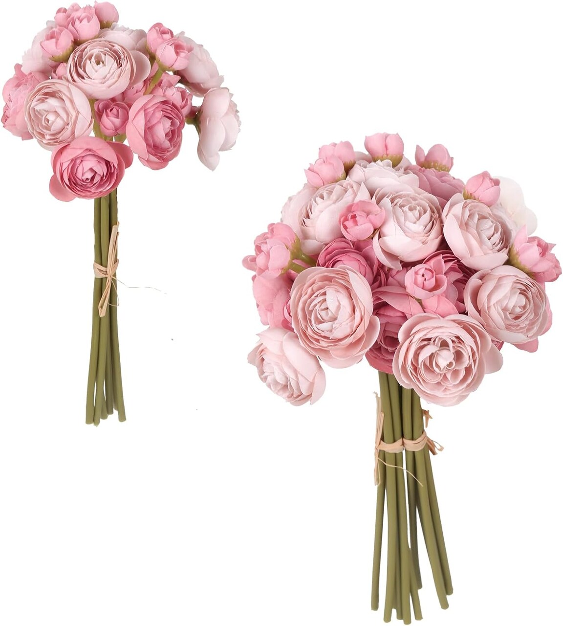12-Piece Dusty Rose Artificial Ranunculus Flowers – 2 Bouquets of Silk Faux Mini Flowers for Wedding Bouquets, Bridal Shower Decorations, Centerpieces & DIY Floral Arrangements
